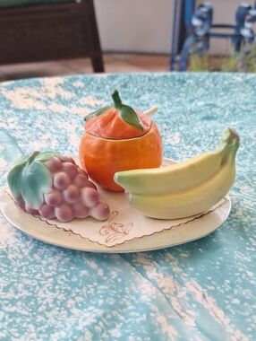 Vintage Ceramic Fruit Trio - Orange, Banana & Grapes Salt, Pepper & Sugar Set